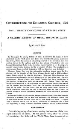 Contributions to Economic Geology, 1930