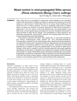 Weed Control in Mist-Propagated Sitka Spruce (Picea Sitchensis (Bong.) Carr.) Cuttings by D.V Clay, F.L