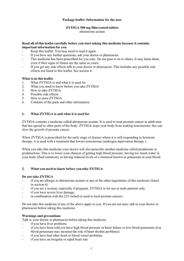 Information for the User ZYTIGA 500 Mg Film-Coated Tablets Abiraterone