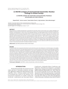 LC-MS/MS Analysis of Neonicotinoid Insecticides: Residue Findings In