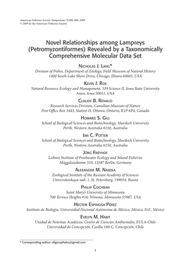 Novel Relationships Among Lampreys (Petromyzontiformes) Revealed by a Taxonomically Comprehensive Molecular Data Set