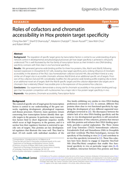 Roles of Cofactors and Chromatin Accessibility in Hox Protein Target