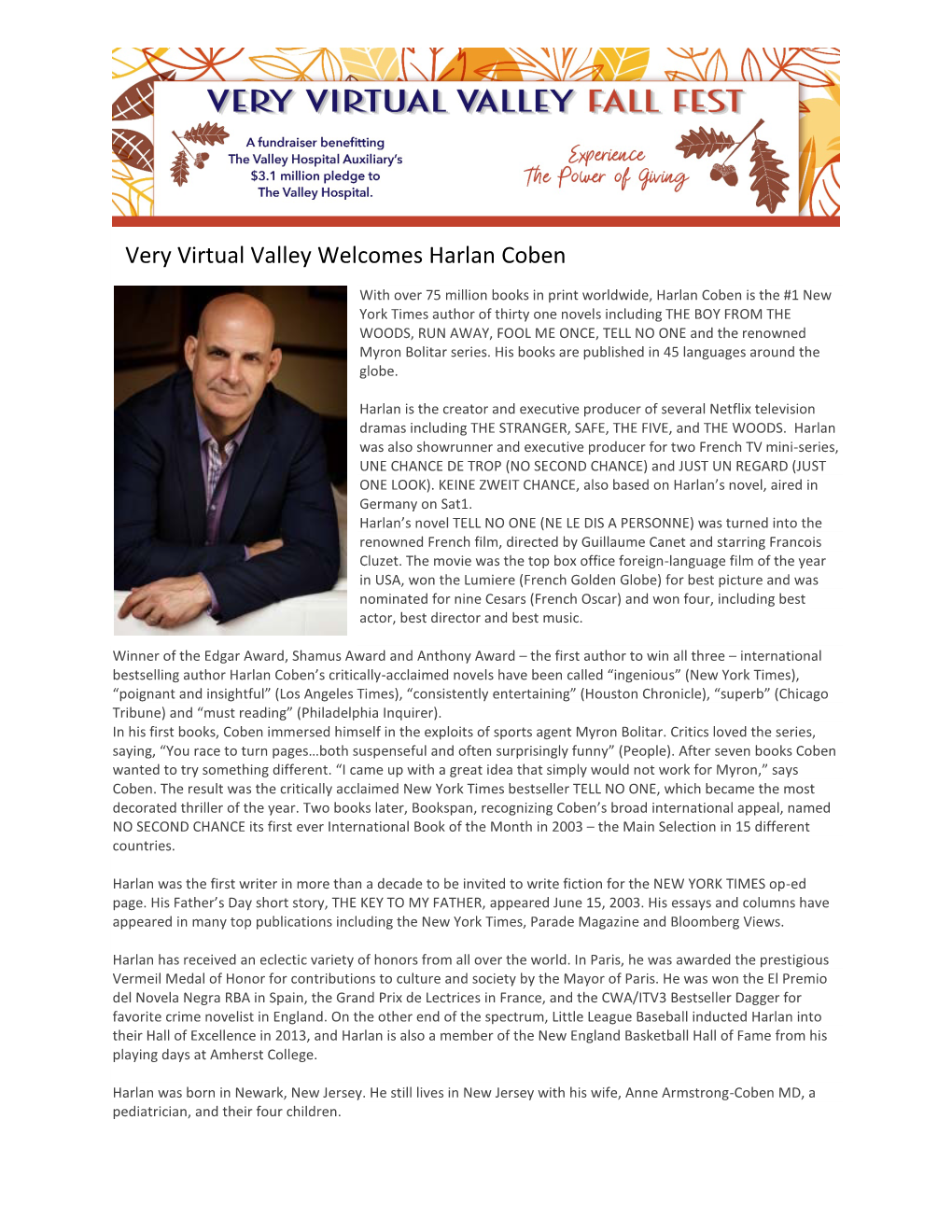 Very Virtual Valley Welcomes Harlan Coben