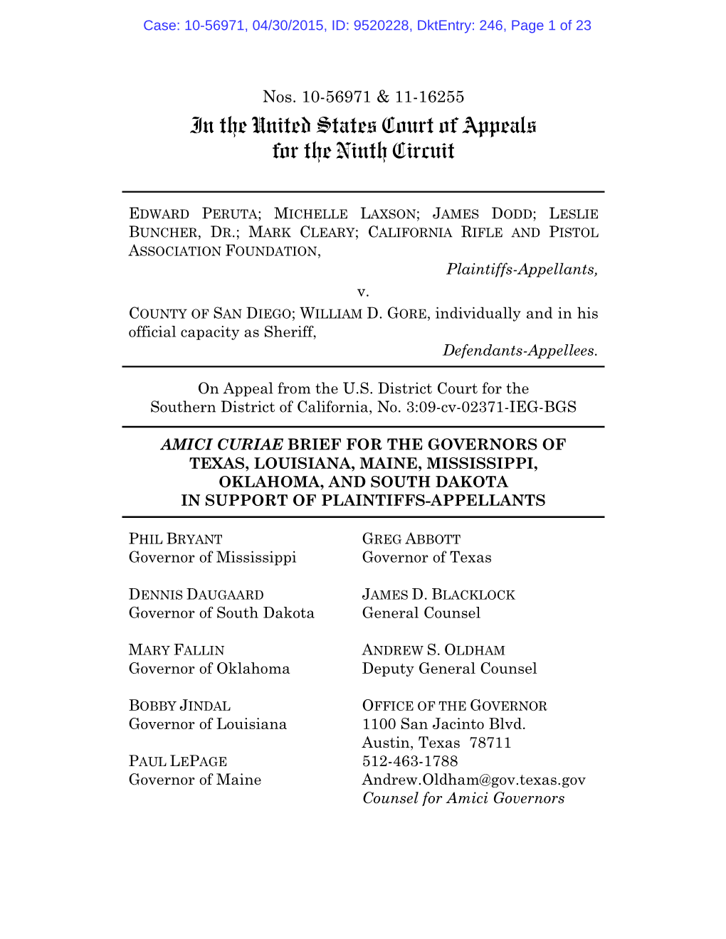 Amici Curiae Brief for the Governors of Texas, Louisiana, Maine, Mississippi, Oklahoma, and South Dakota in Support of Plaintiffs-Appellants