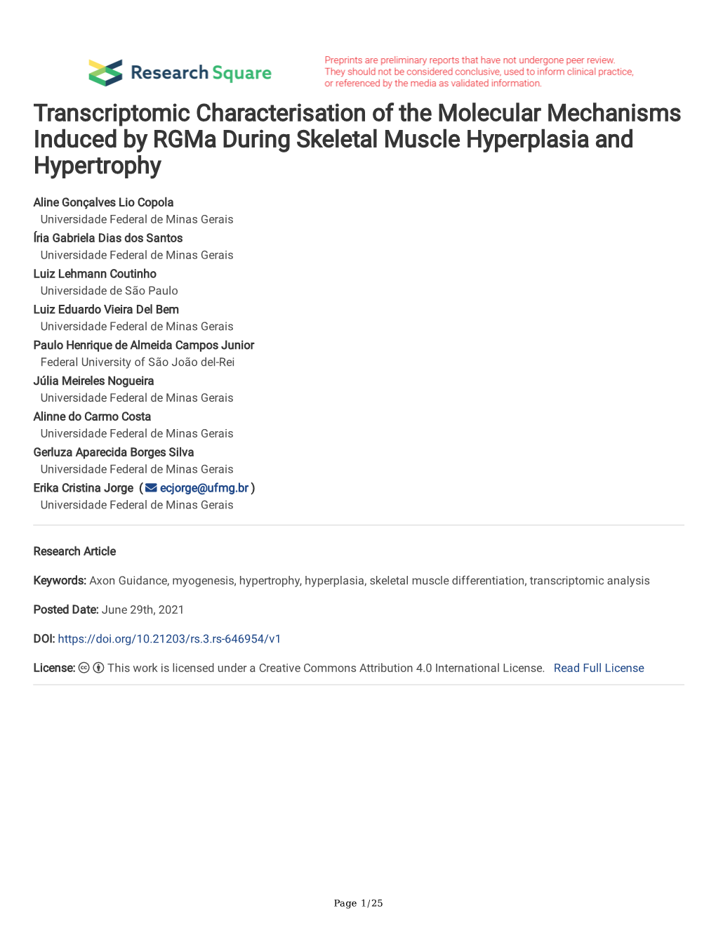 Transcriptomic Characterisation of the Molecular Mechanisms Induced by Rgma During Skeletal Muscle Hyperplasia and Hypertrophy