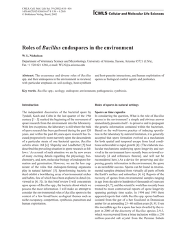 Roles of Bacillus Endospores in the Environment