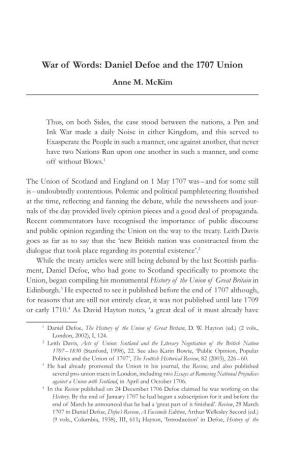 War of Words: Daniel Defoe and the 1707 Union Anne M