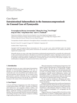 Extraintestinal Salmonellosis in the Immunocompromised: an Unusual Case of Pyomyositis