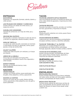 Entradas Nachos Tacos Quesadillas Enchiladas