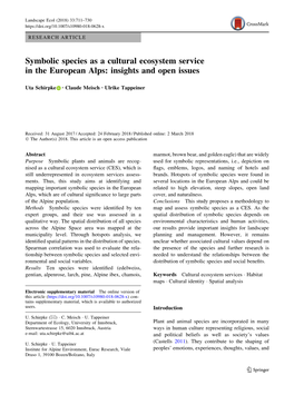 Symbolic Species As a Cultural Ecosystem Service in the European Alps: Insights and Open Issues