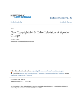 New Copyright Act & Cable Television: a Signal of Change