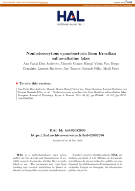 Nonheterocytous Cyanobacteria from Brazilian Saline-Alkaline Lakes