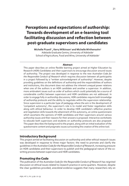 Perceptions and Expectations of Authorship: Towards Development of an E-Learning Tool Facilitating Discussion and Reflection