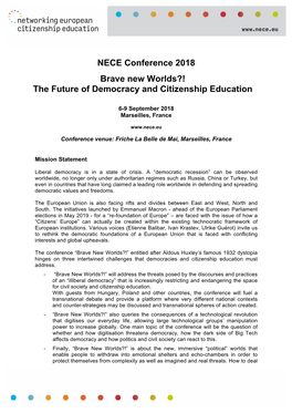 NECE Conference 2018 Brave New Worlds?! the Future of Democracy