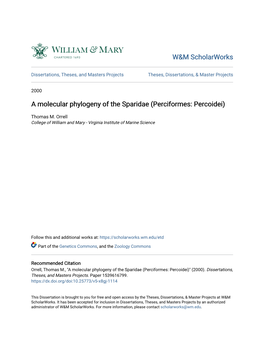 A Molecular Phylogeny of the Sparidae (Perciformes: Percoidei)