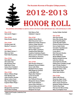 2012-2013 Honor Roll We Gratefully Acknowledge Our Generous Donors Who Have Made a Gift Between July 1, 2012 and January 31, 2013