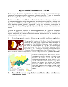 Application for Geotourism Charter