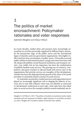 Markets, Rights and Power in Australian Social Policy Cilities Have Been Sold to Private Organisations), but Other Marketising Instruments Have Been More Common
