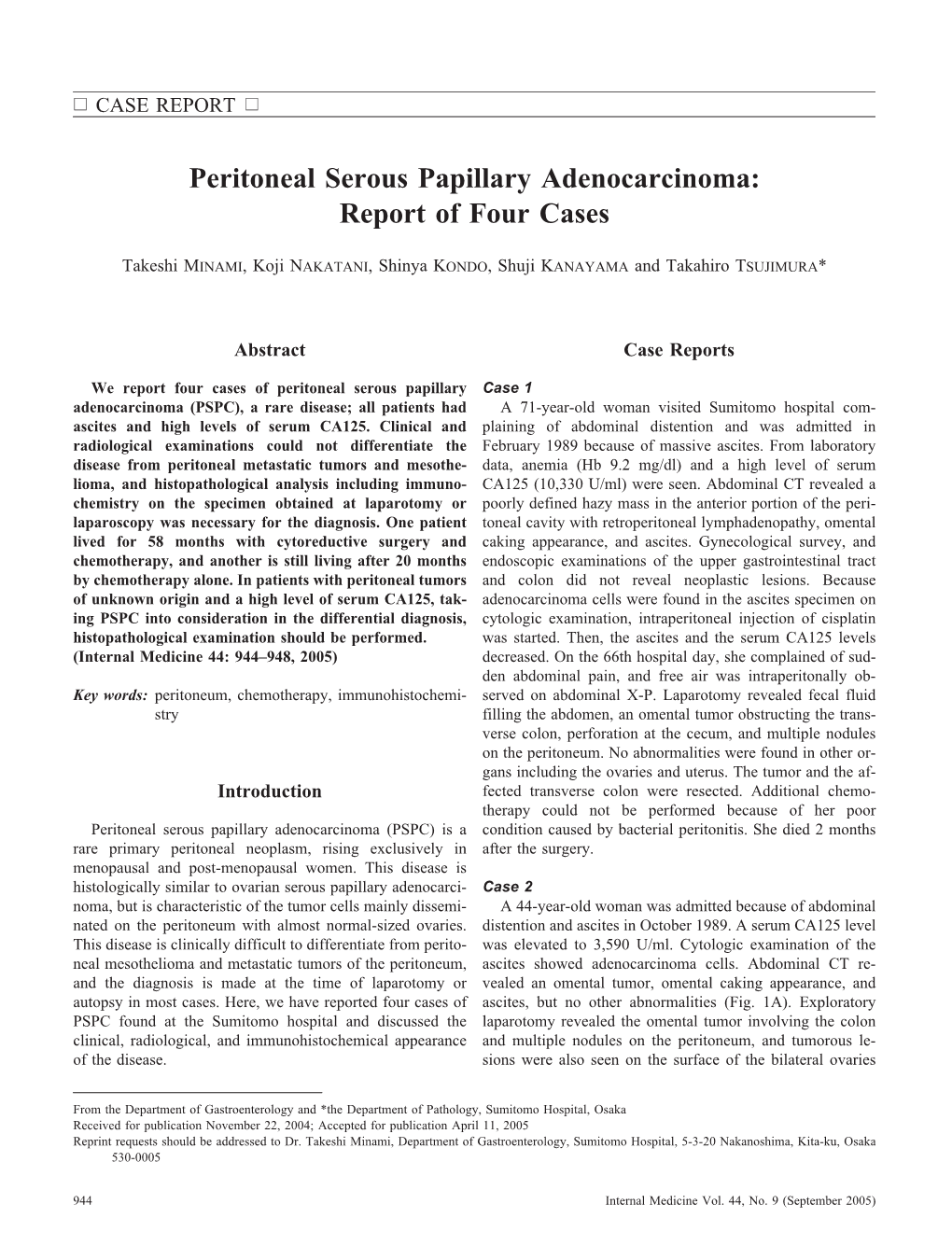 Peritoneal Serous Papillary Adenocarcinoma: Report of Four Cases