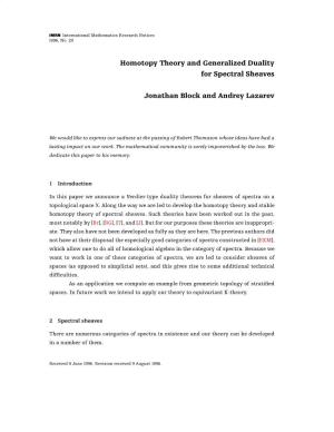 Homotopy Theory and Generalized Duality for Spectral Sheaves