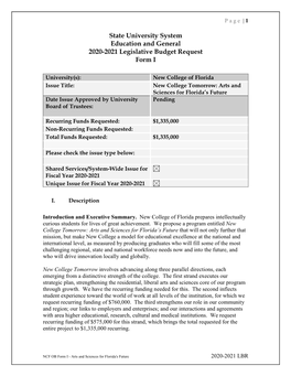 State University System Education and General 2020-2021 Legislative Budget Request Form I