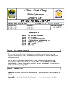 Directive 5.11 PRISONER TRANSPORT