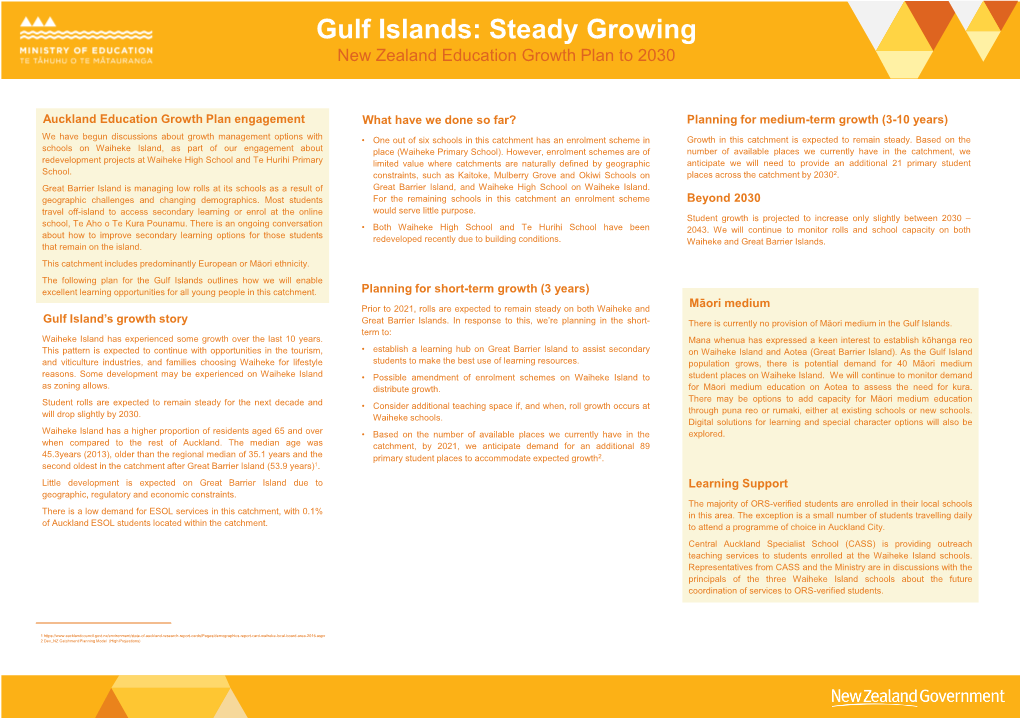 Gulf Islands: Steady Growing New Zealand Education Growth Plan to 2030