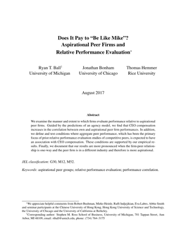 Does It Pay to “Be Like Mike”? Aspirational Peer Firms and Relative Performance Evaluation∗