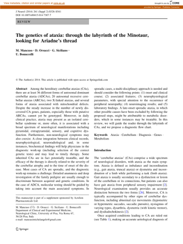 The Genetics of Ataxia: Through the Labyrinth of the Minotaur, Looking for Ariadne’S Thread