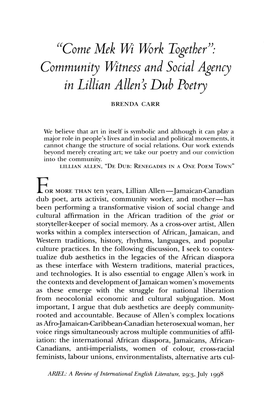 Ten Years, Lillian Allen—Jamaican-Canadian Dub Poet