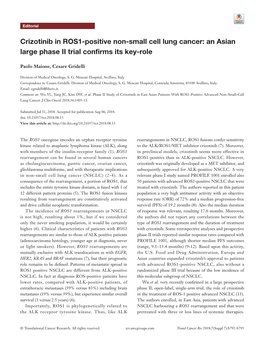 Crizotinib in ROS1-Positive Non-Small Cell Lung Cancer: an Asian Large Phase II Trial Confirms Its Key-Role