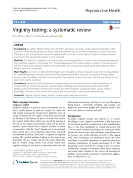 Virginity Testing: a Systematic Review Rose Mckeon Olson1 and Claudia García-Moreno2*