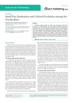 Small Pox Eradication and Cultural Evolution Among the Yoruba Race
