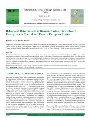 Behavioral Determinants of Russian Nuclear State-Owned Enterprises in Central and Eastern European Region