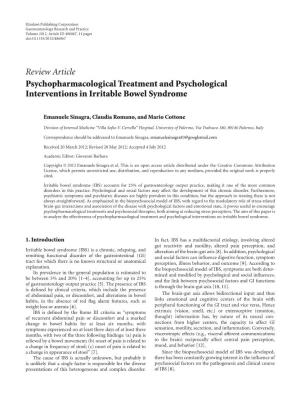 Psychopharmacological Treatment and Psychological Interventions in Irritable Bowel Syndrome