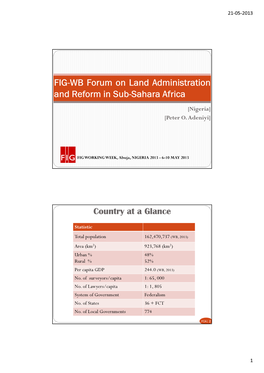 FIG-WB Forum on Land Administration and Reform in Sub-Sahara Africa