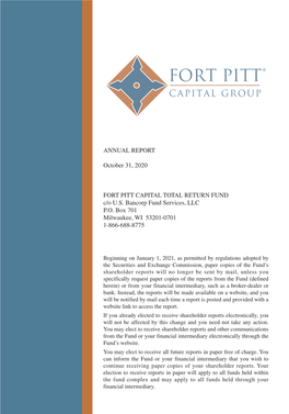ANNUAL REPORT October 31, 2020 FORT PITT CAPITAL TOTAL