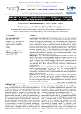 Efficacy of Active Cycle of Breathing Technique and Postural Drainage in Patients with Bronchiectesis - a Comparative Study