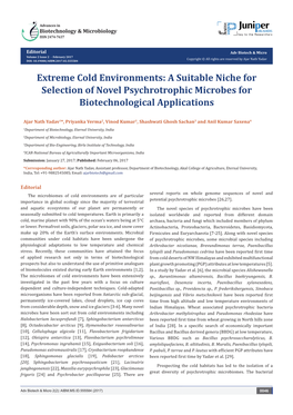 Extreme Cold Environments: a Suitable Niche for Selection of Novel Psychrotrophic Microbes for Biotechnological Applications