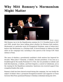 Why Mitt Romney&#8217;S Mormonism Might Matter