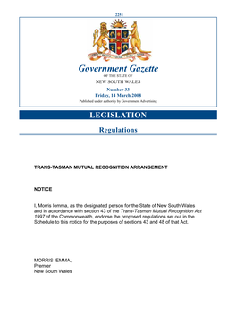 Government Gazette of the STATE of NEW SOUTH WALES Number 33 Friday, 14 March 2008 Published Under Authority by Government Advertising