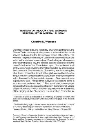 Russian Orthodoxy and Women's Spirituality In