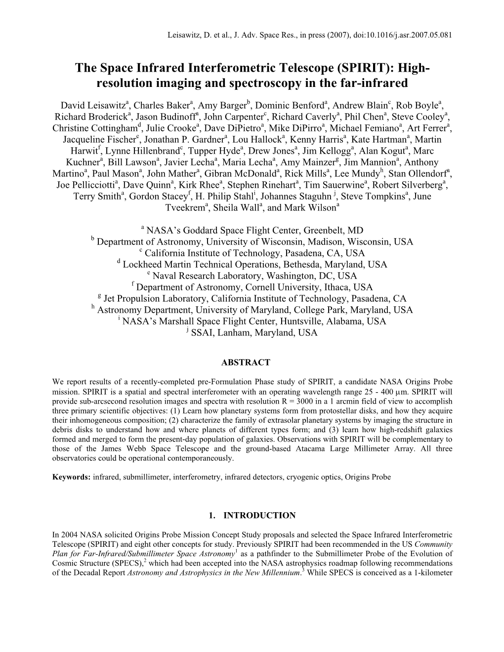 The Space Infrared Interferometric Telescope (SPIRIT): High- Resolution Imaging and Spectroscopy in the Far-Infrared