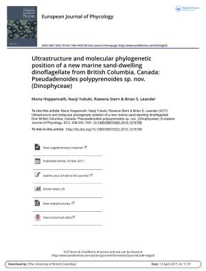 Ultrastructure and Molecular Phylogenetic Position of a New Marine Sand-Dwelling Dinoflagellate from British Columbia, Canada: Pseudadenoides Polypyrenoides Sp