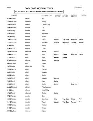 Dock Dogs National Titles 03/23/2015 1 Ba, Ev Sr Id Title Active Member List in Handler Order