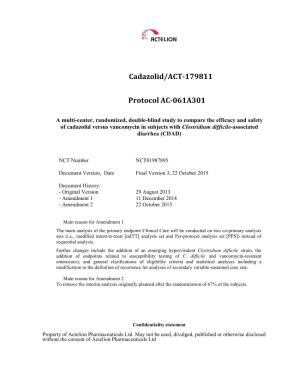 Cadazolid/ACT-179811 Protocol AC-061A301