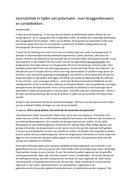 Journalistiek in Tijden Van Polarisatie - Over Bruggenbouwers En Zondebokken