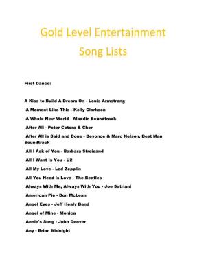 Gold Level Entertainment Song Lists