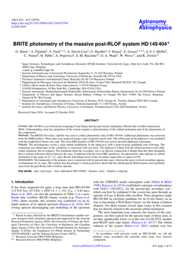 BRITE Photometry of the Massive Post-RLOF System HD149