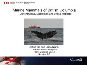 Marine Mammals of British Columbia Current Status, Distribution and Critical Habitats